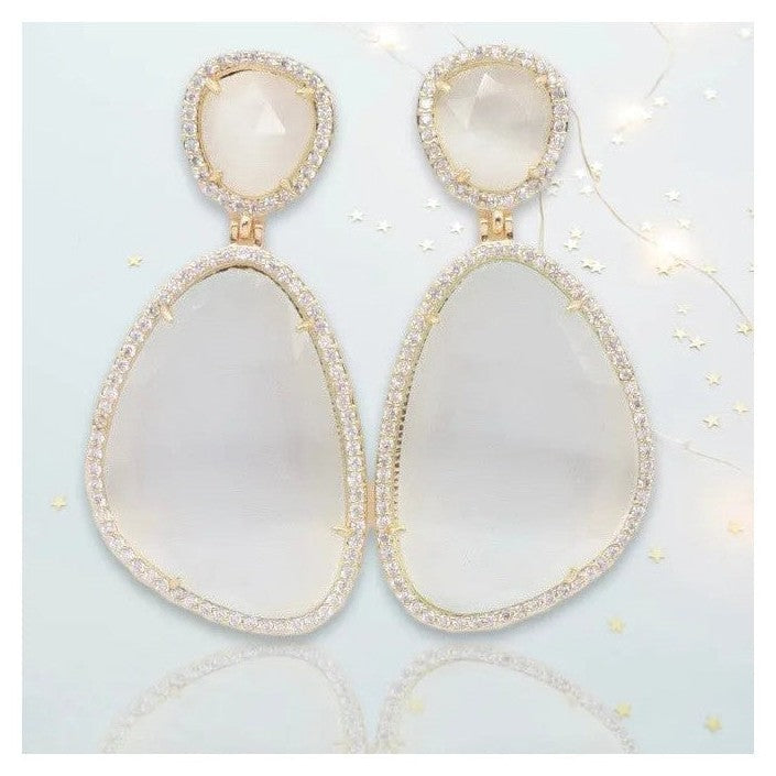 Helena White Dangling Crystal Earrings - Penelope Made This 