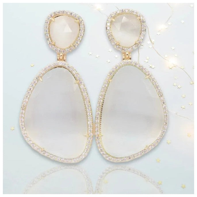 Helena White Dangling Crystal Earrings - Penelope Made This 