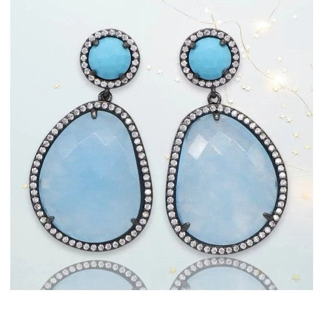 Bright blue and light blue gunmetal crystal pave earrings