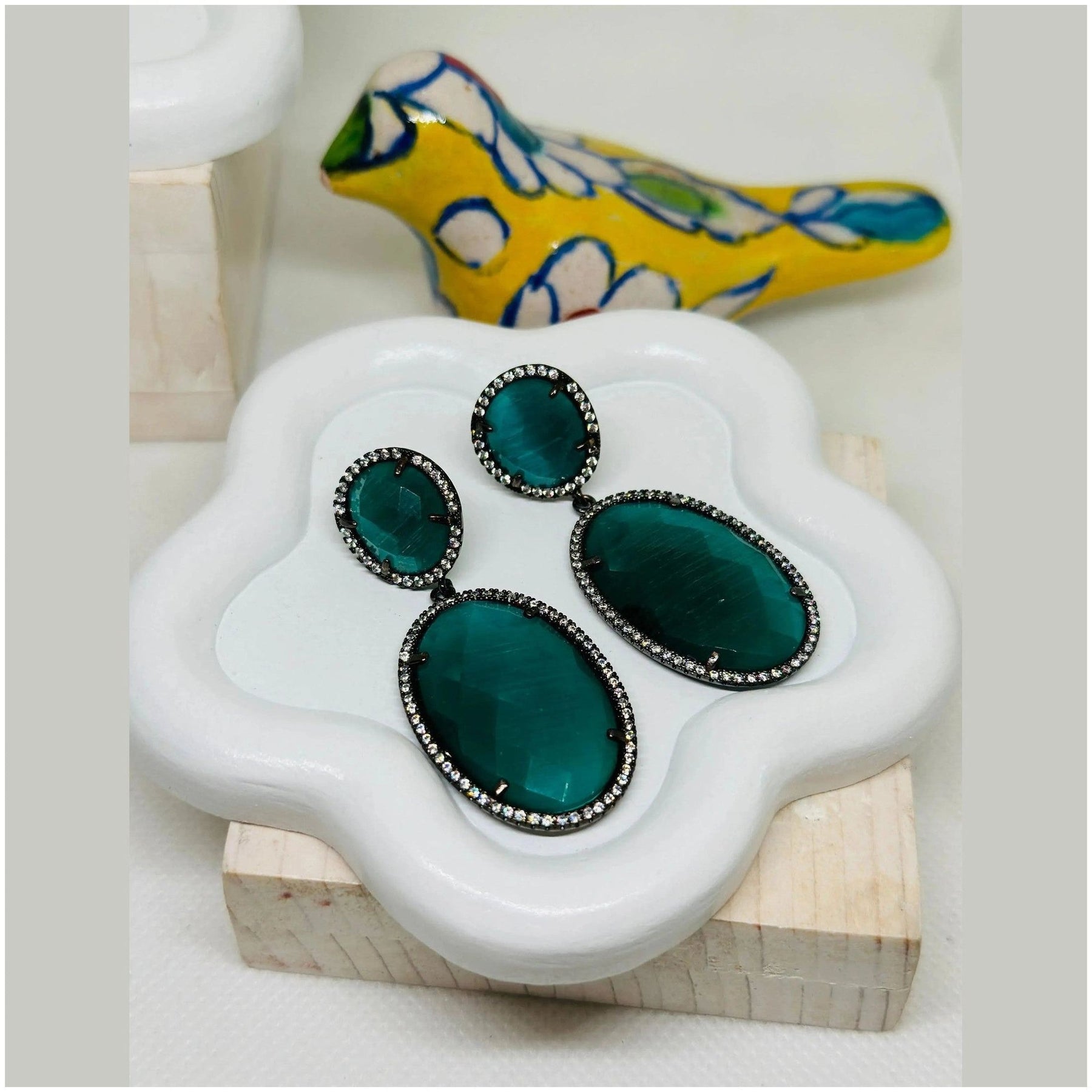 Hermione Gunmetal Dangling Crystal Earrings - Penelope Made This 