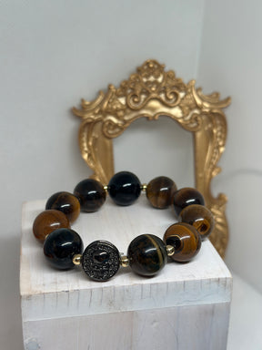 Chloe 12 mm Tiger Eye Charm Bracelet