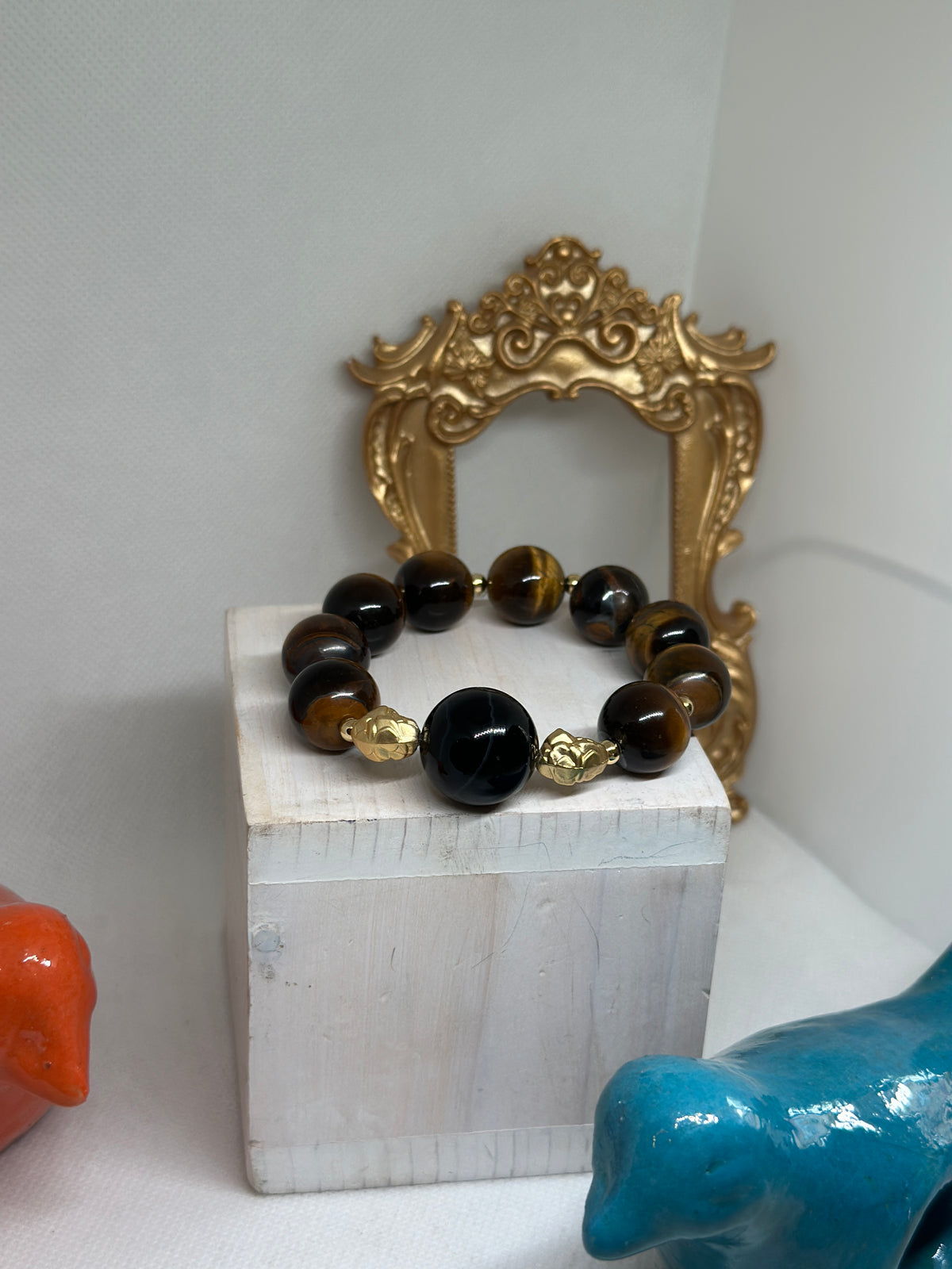 Chloe 12 mm Tiger Eye Charm Bracelet