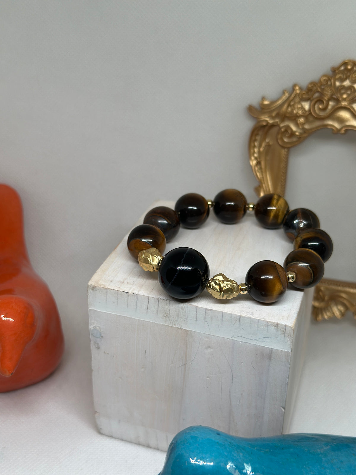 Chloe 12 mm Tiger Eye Charm Bracelet