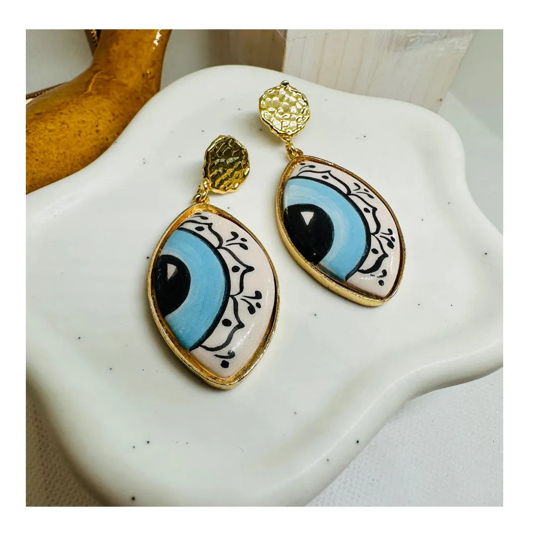 Iris Hand Paint Blue Grey Ceramic Earrings