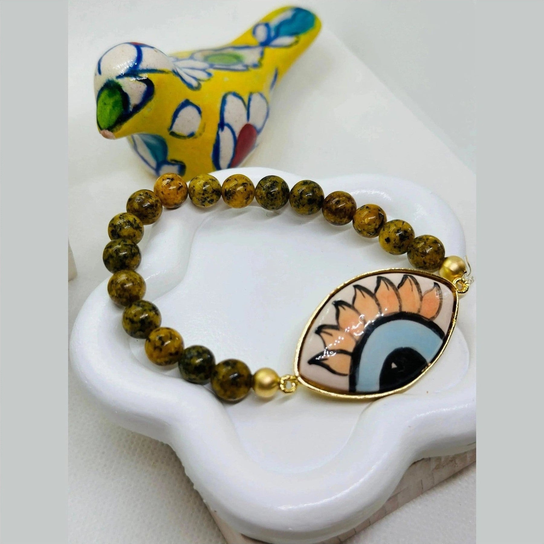 Iris Hand Painted Gold Ceramic Bracelet - Penelope Made This 