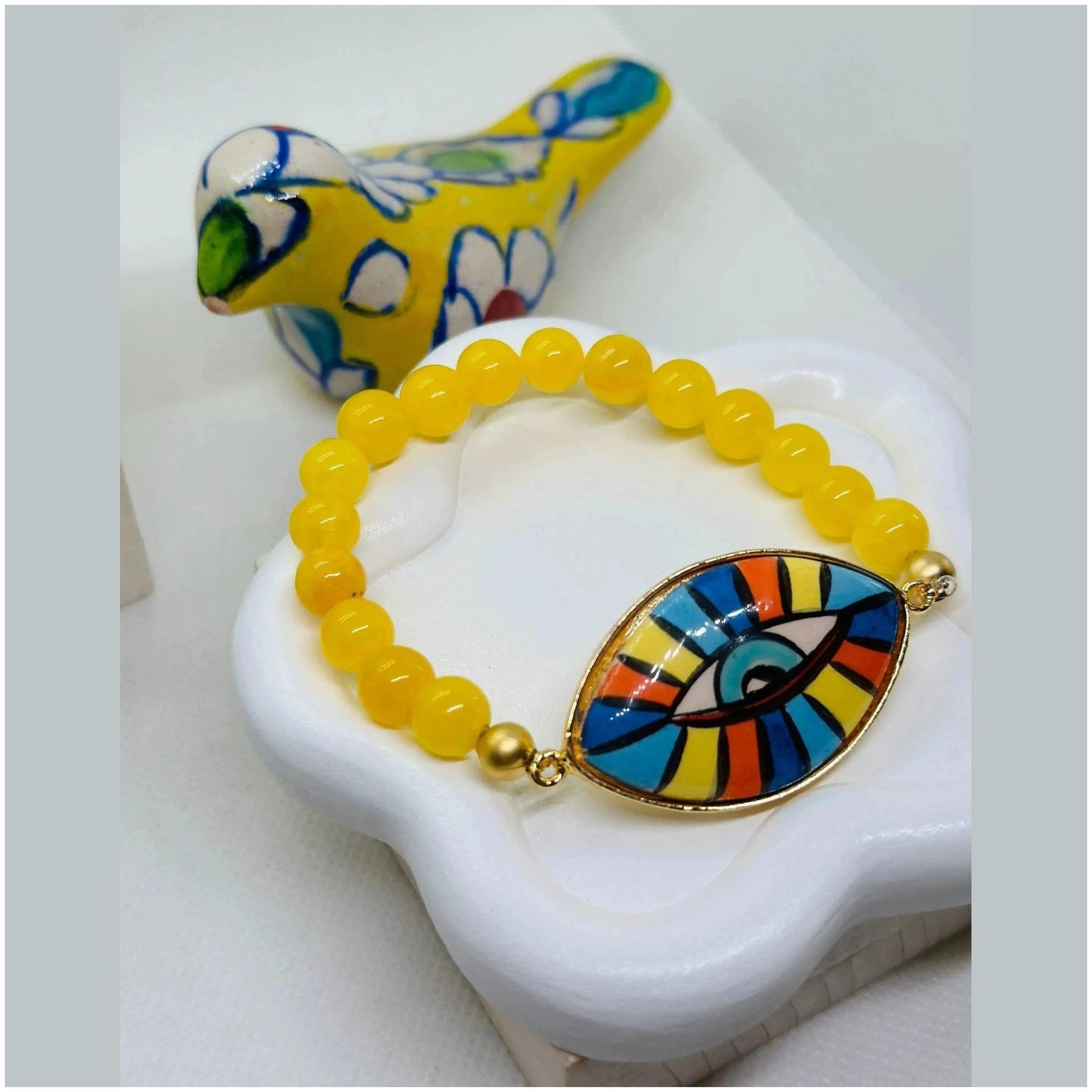 Iris Hand Painted Yellow Ceramic Bracelet - Penelope Made This 