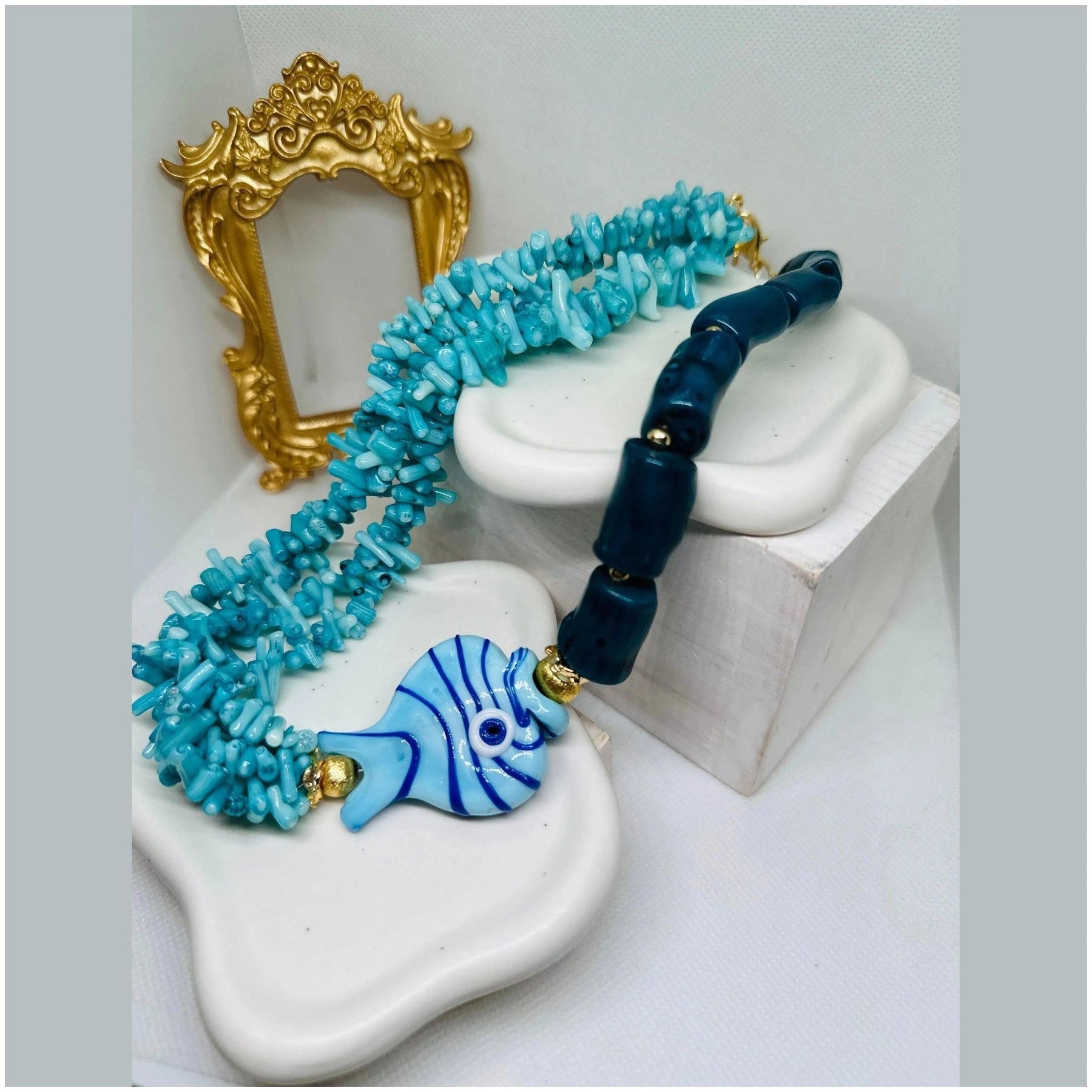 Daphne Blue Fish Ceramic and Coral Necklace - Penelope Made This 