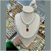 Roxana Rhodium Pearl Necklace - Blue and Red Crystal - Penelope Made This 
