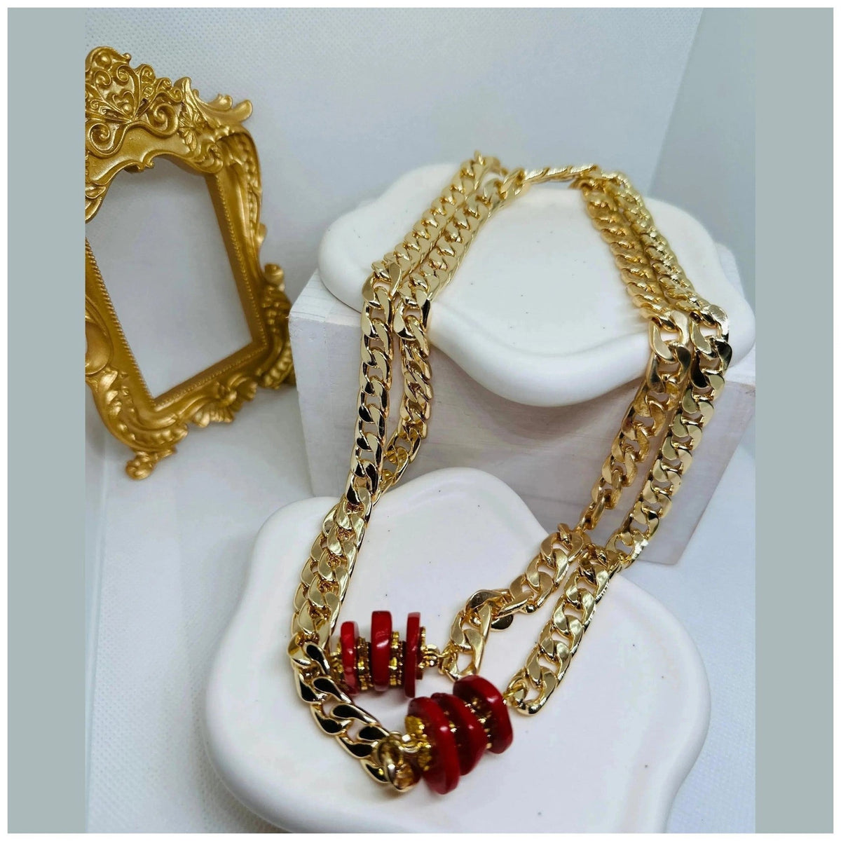 Samira Coral and Gold Long Necklace - Penelope Made This 