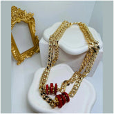 Samira Coral and Gold Long Necklace - Penelope Made This 