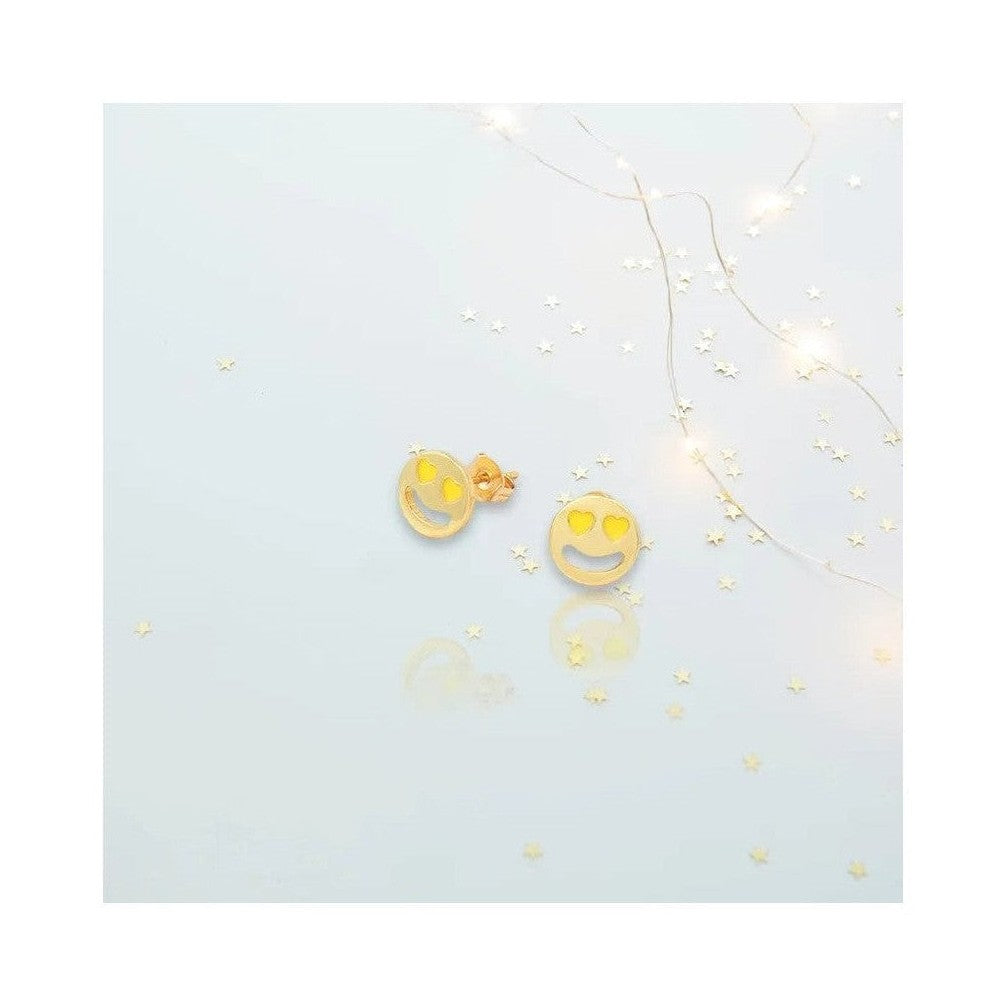 Yellow heart eye smiley face gold stud earrings