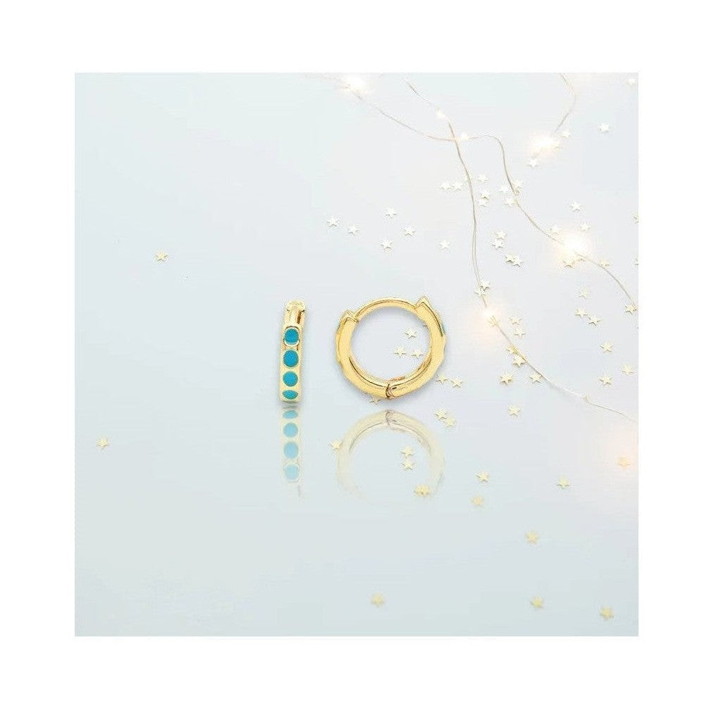Turquoise circular inlay small gold huggie hoops