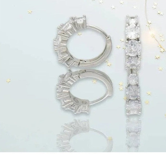 Silver-tone huggie hoops and bar earrings set