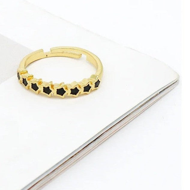 Gold star inlay stackable ring adjustable band