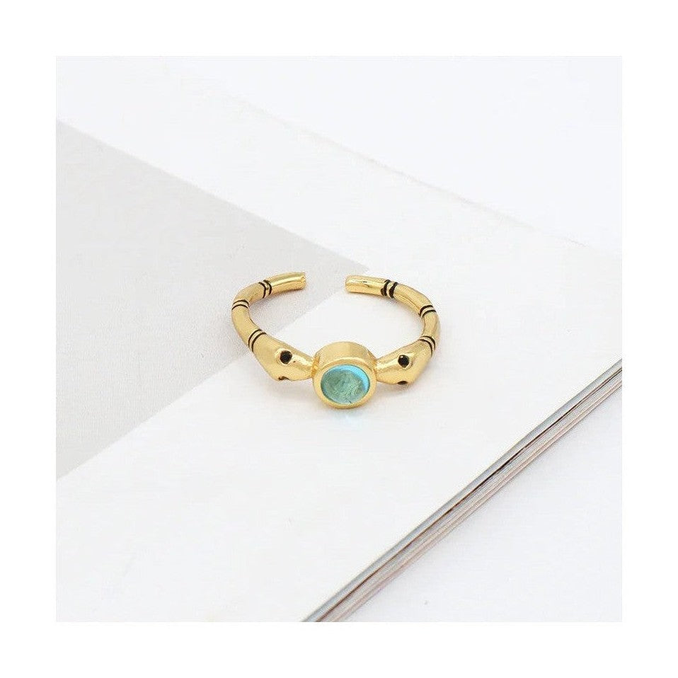 Gold snake head ring with turquoise stone