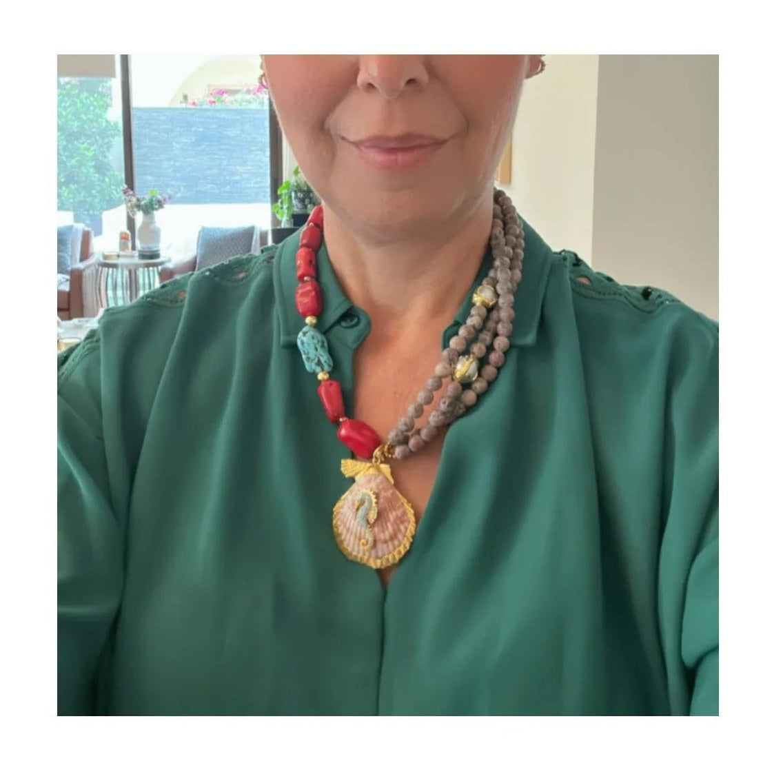 Suzy Treasures of the Sea - Red Blue Shell Necklace - Penelope Made This 