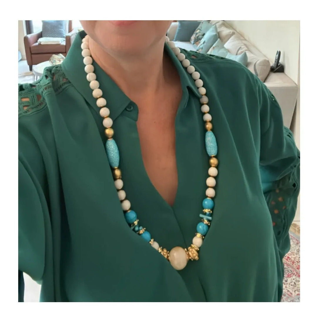Victoria Gemstone Necklace - Long Turquoise - Penelope Made This 