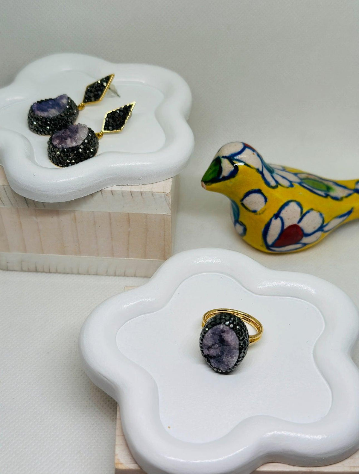 Diana Druzy Agate Set Earrings and Ring - Penelope Made This Inc.