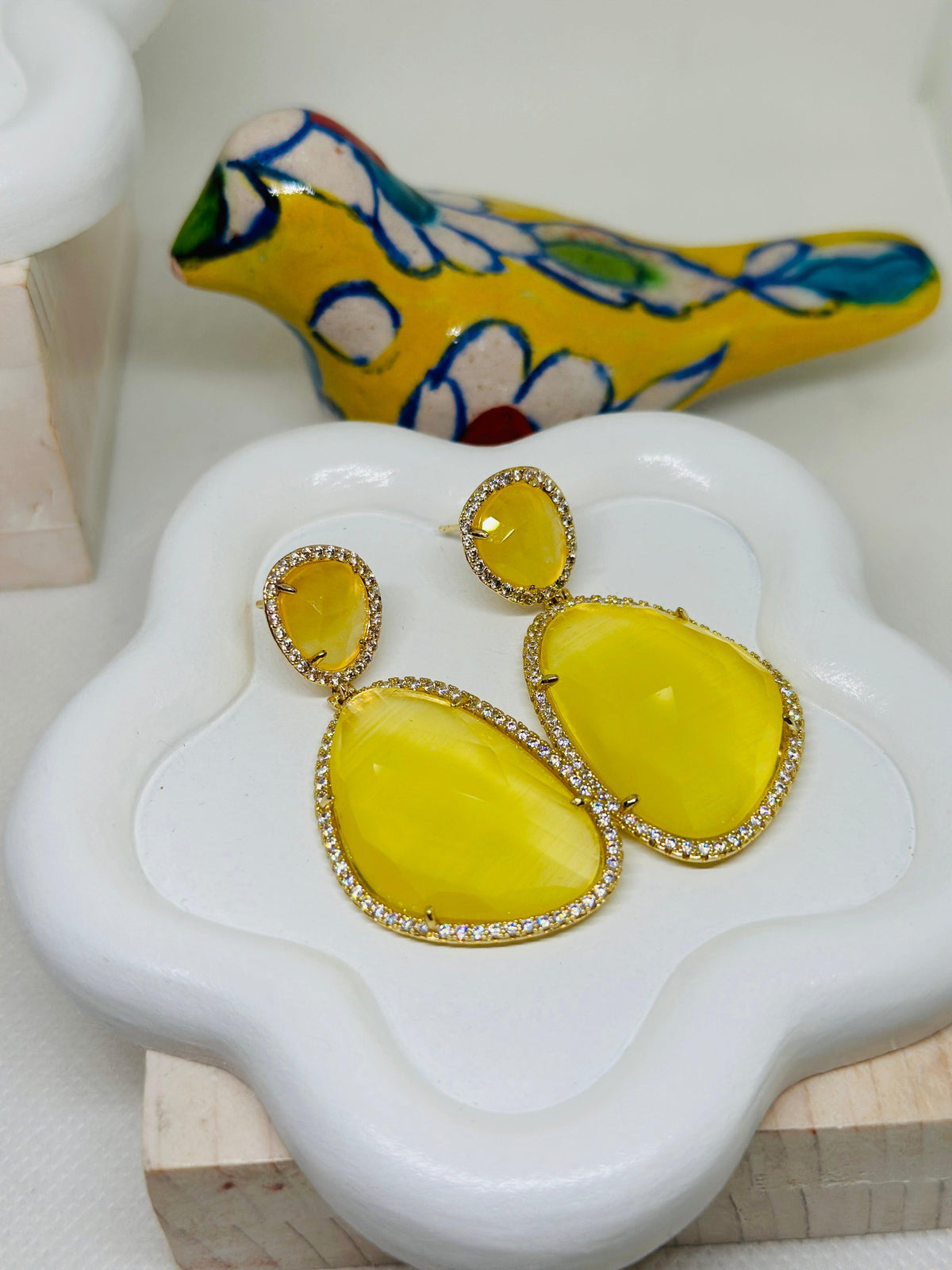 Helena Dangling Crystal Earrings|Bright Yellow - Penelope Made This 