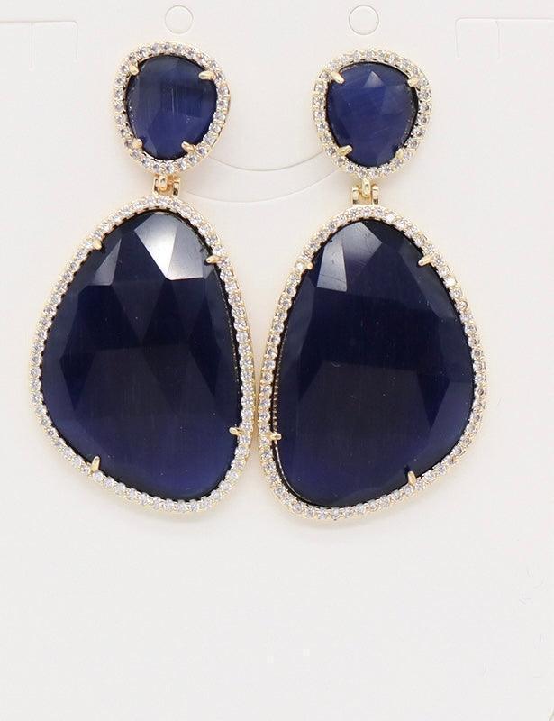 Helena Handmade Dangling Earrings | Navy Blue | Gold Rim أقراط - Penelope Made This Inc.