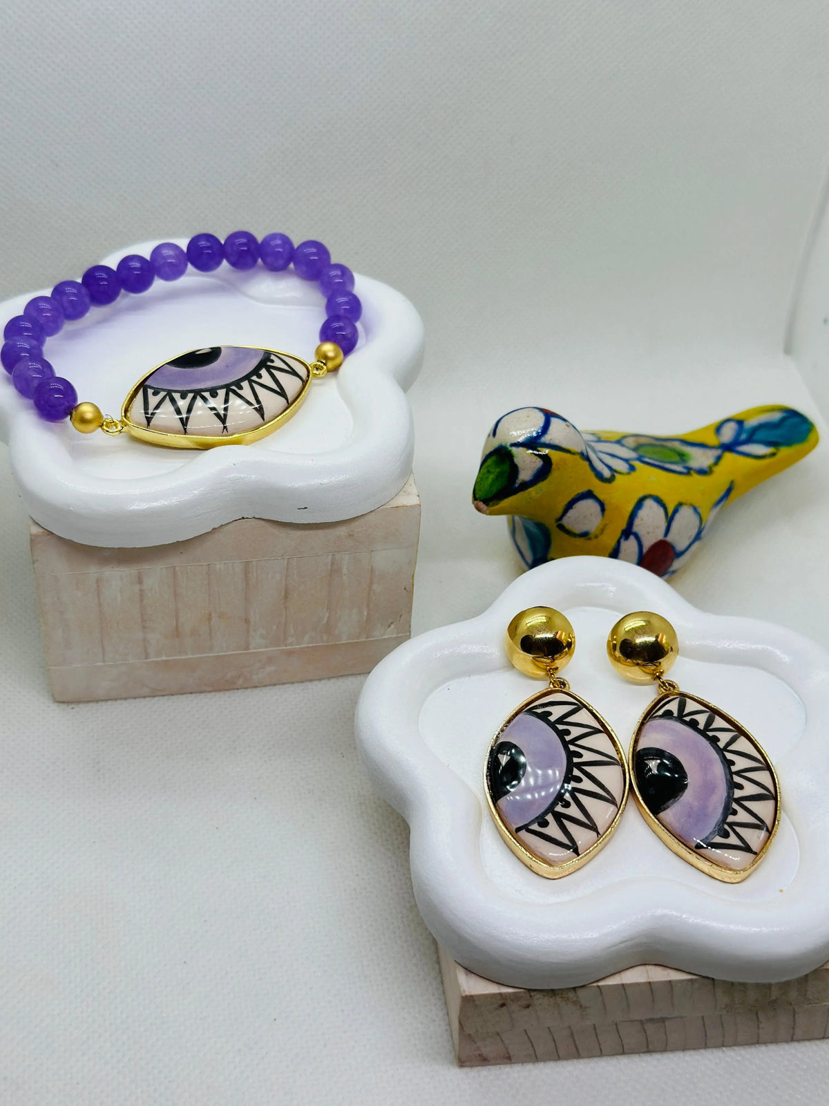 Iris Hand-Painted Ceramic Earring and Necklace Set - Penelope Made This 