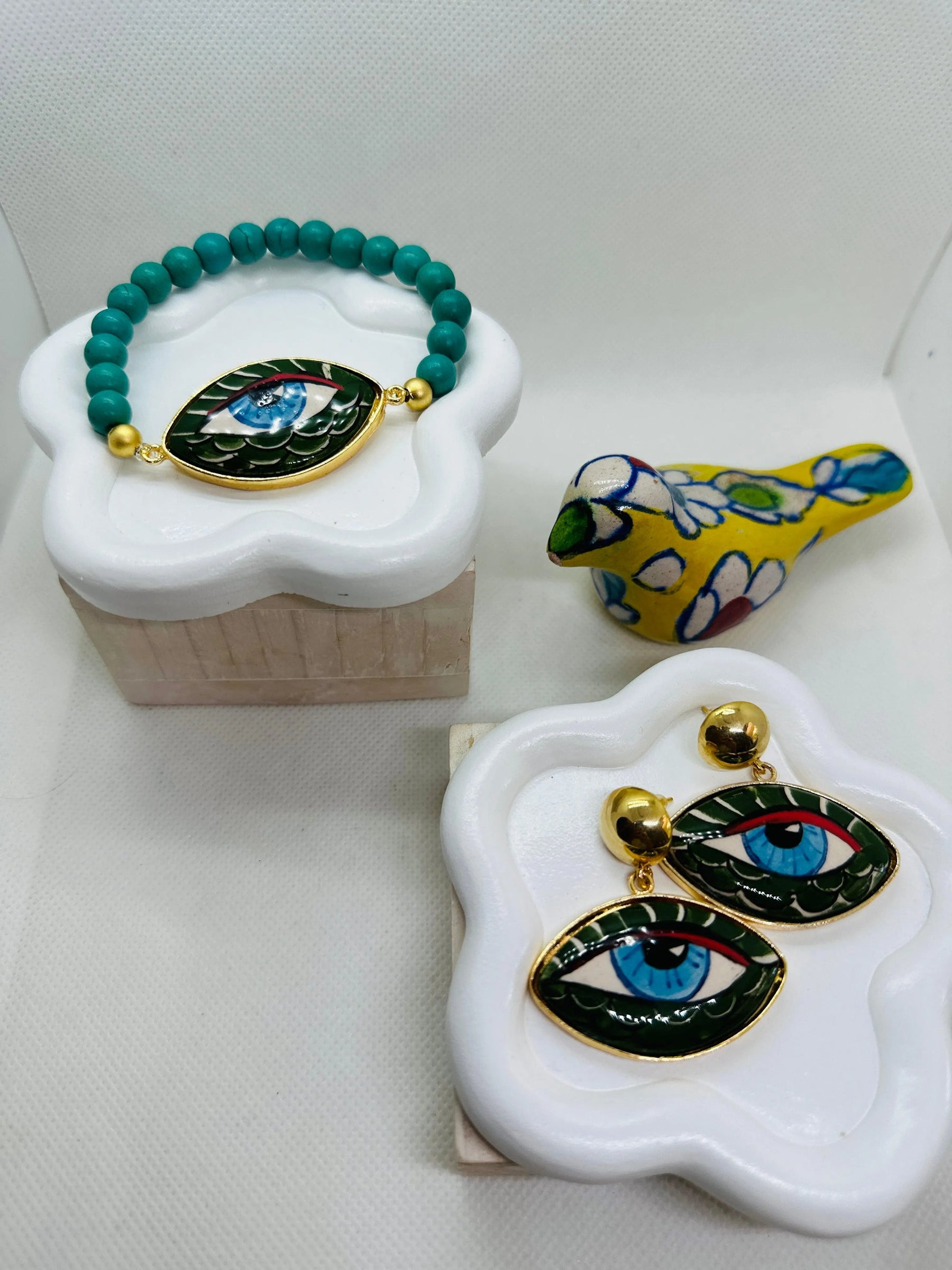 Iris Hand-Painted Ceramic Earring and Necklace Set - Penelope Made This 