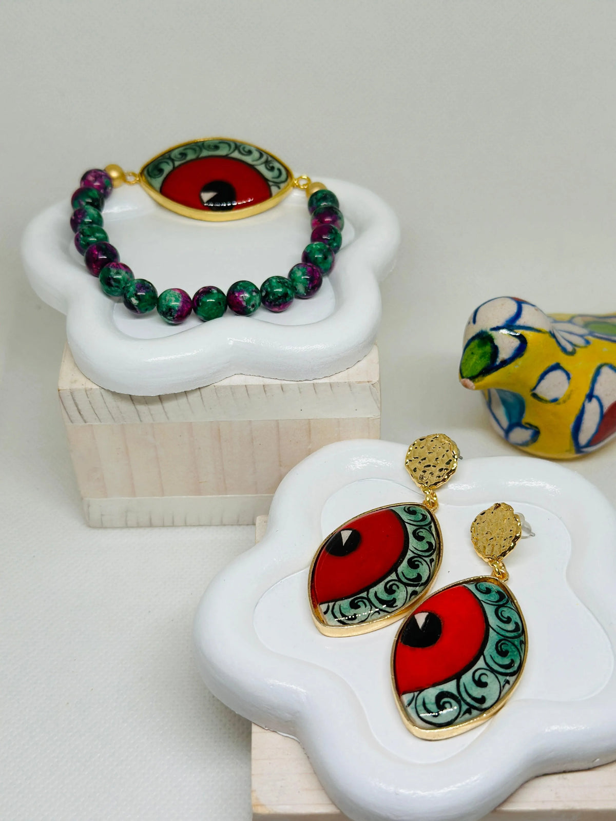 Iris Hand-Painted Ceramic Earring and Necklace Set - Penelope Made This 