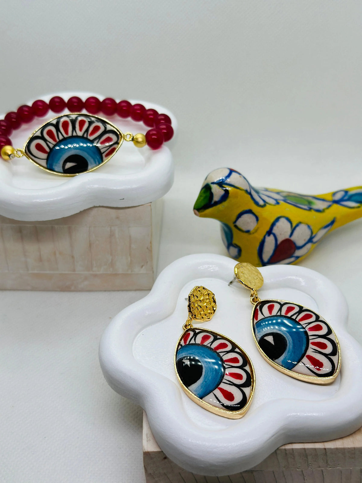 Iris Hand-Painted Ceramic Earring and Necklace Set - Penelope Made This 