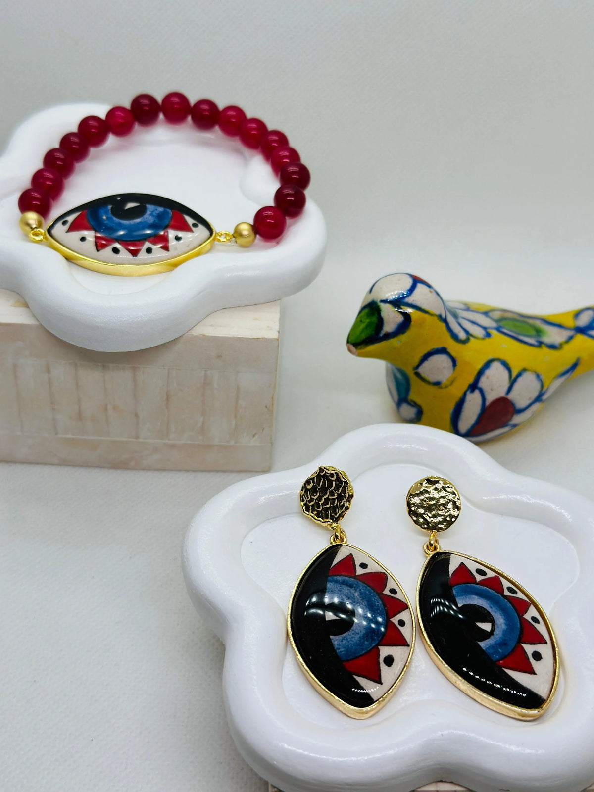 Iris Hand-Painted Ceramic Earring and Necklace Set - Penelope Made This 