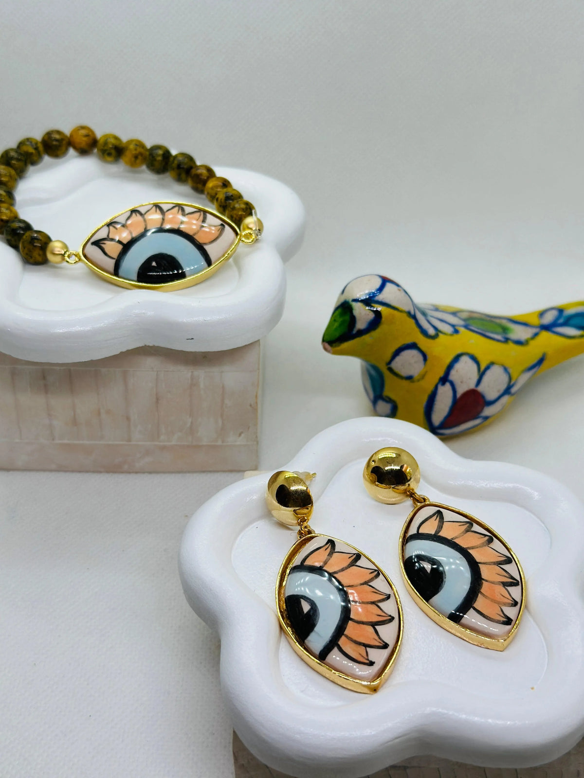 Iris Hand-Painted Ceramic Earring and Necklace Set - Penelope Made This 