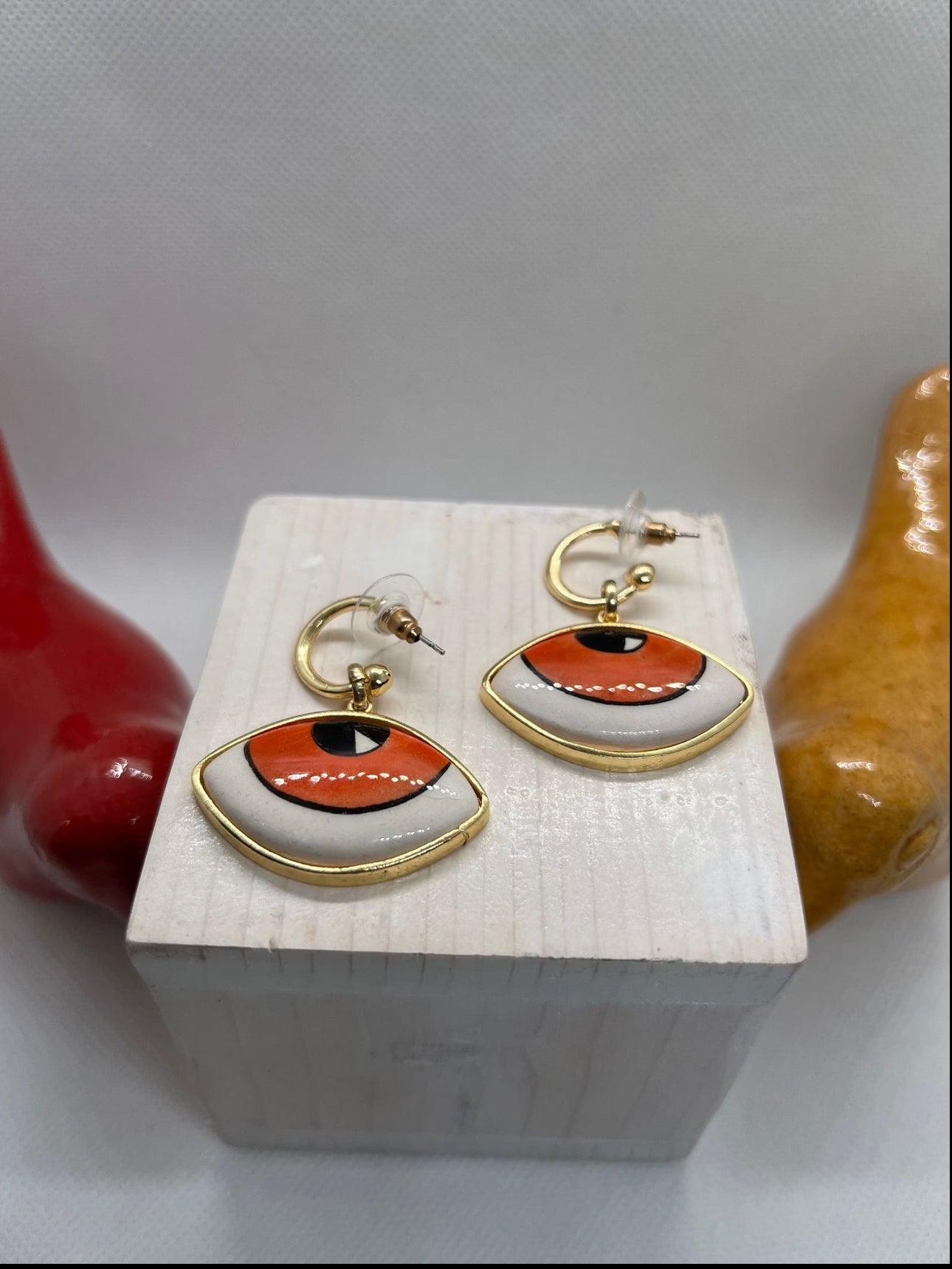 Jan Hand Painted Ceramic Earrings | Orange | M - Penelope Made This Inc.