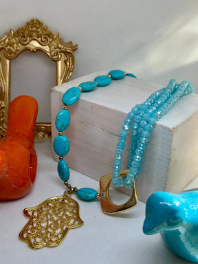 Joelle Turquoise Gemstones Hamsa Necklace - Penelope Made This 