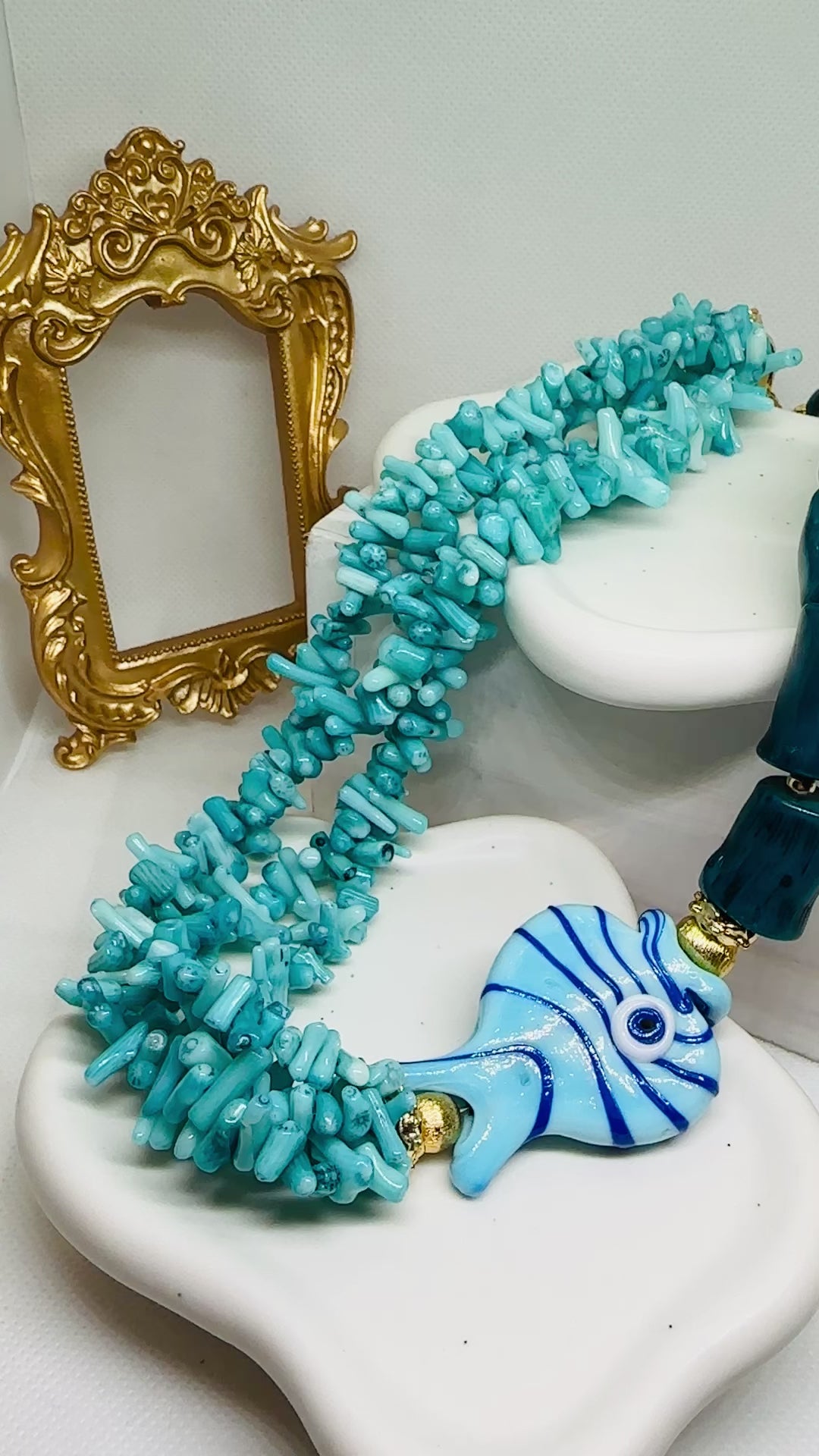 Joelle Blue Fish Ceramic and Coral Necklace