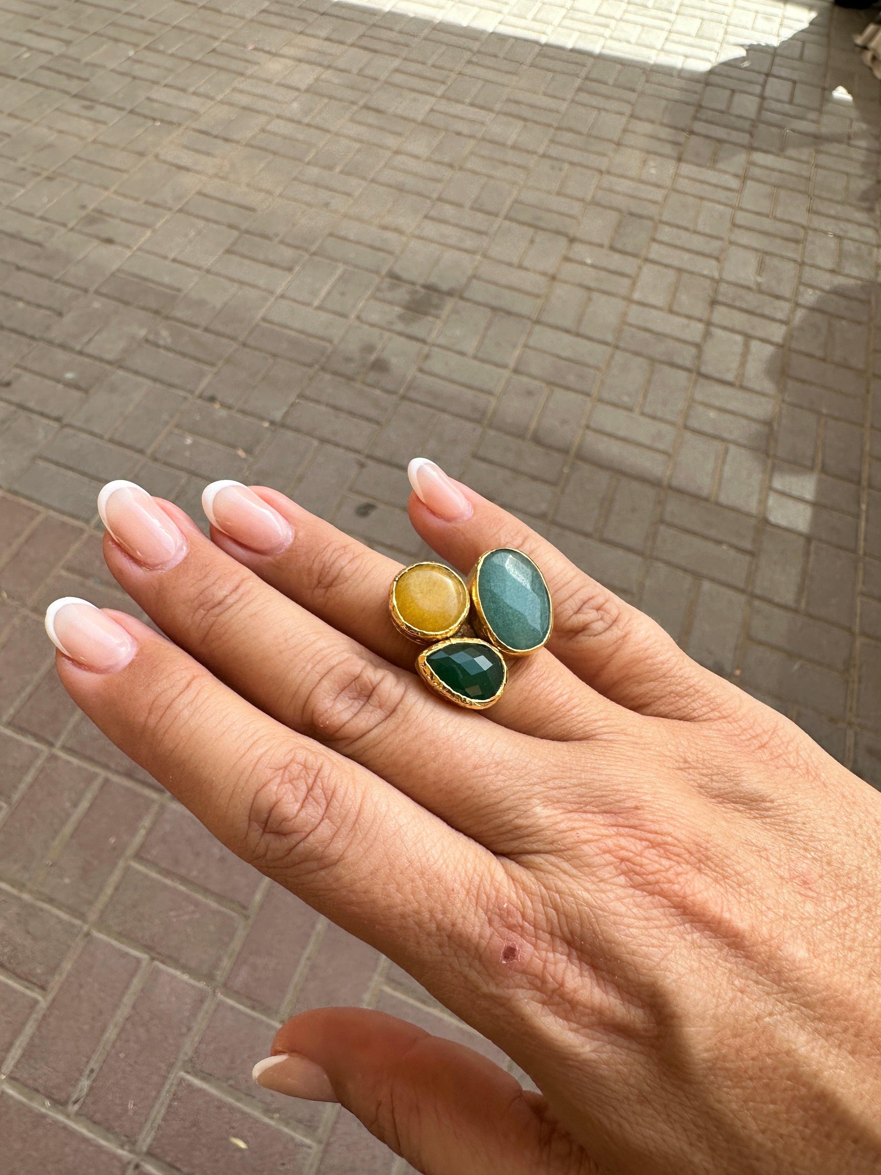 Salome Cocktail Ring|Trio Chalcedony - Penelope Made This Inc.