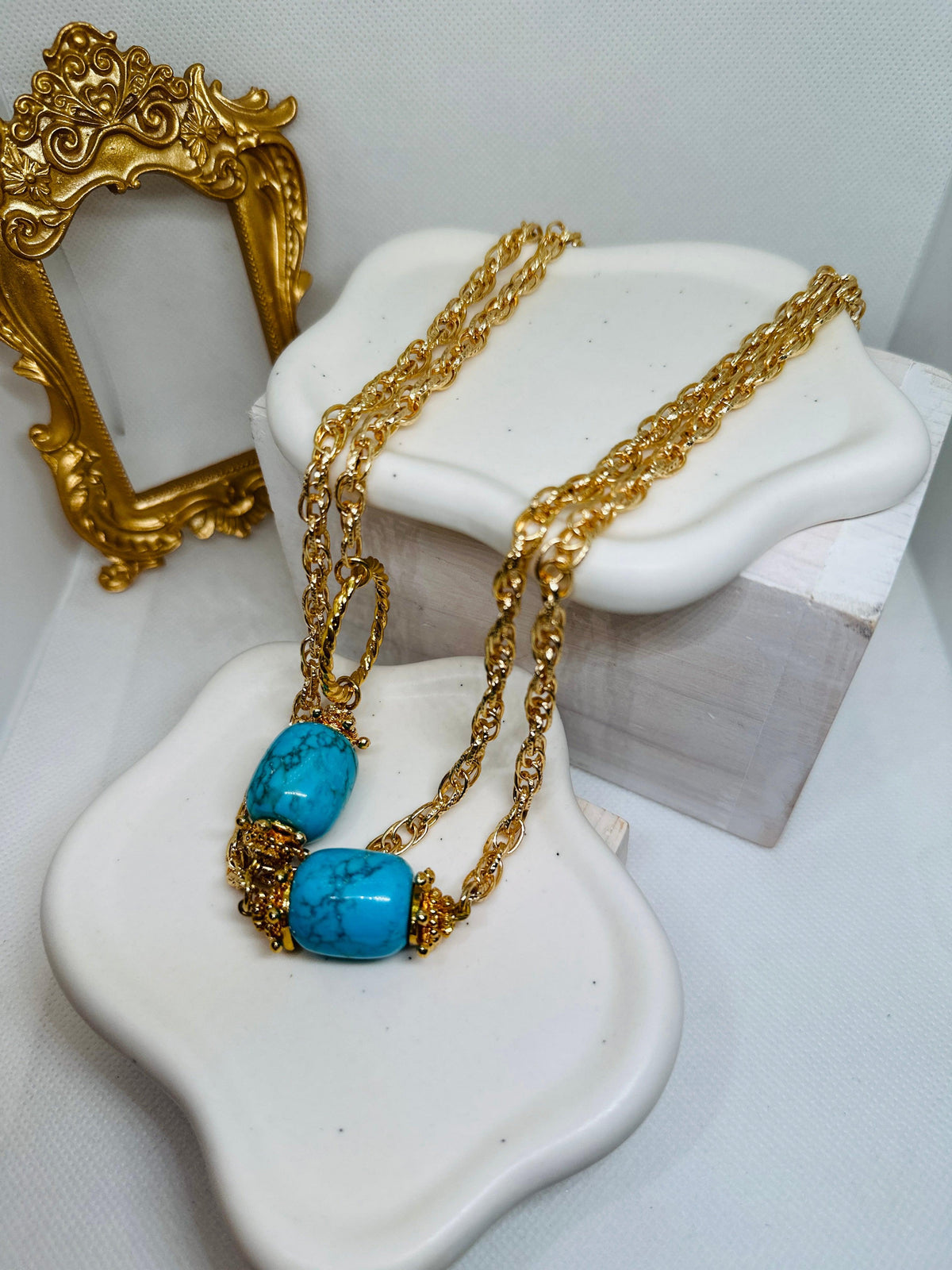Samira Light Long Necklace with Turquoise - Penelope Made This 
